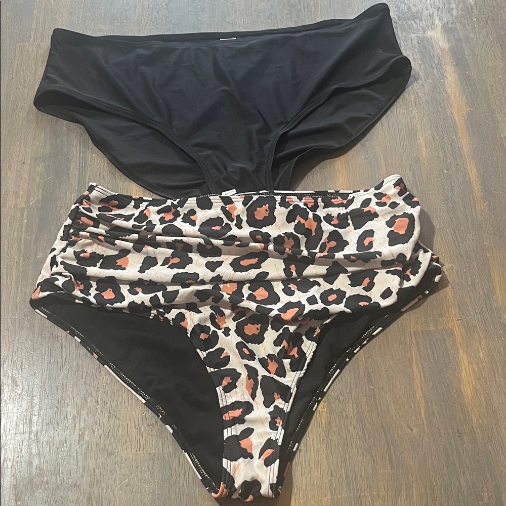 Leopard Print and Black Bikini Bottoms 2xl new women’s swim
